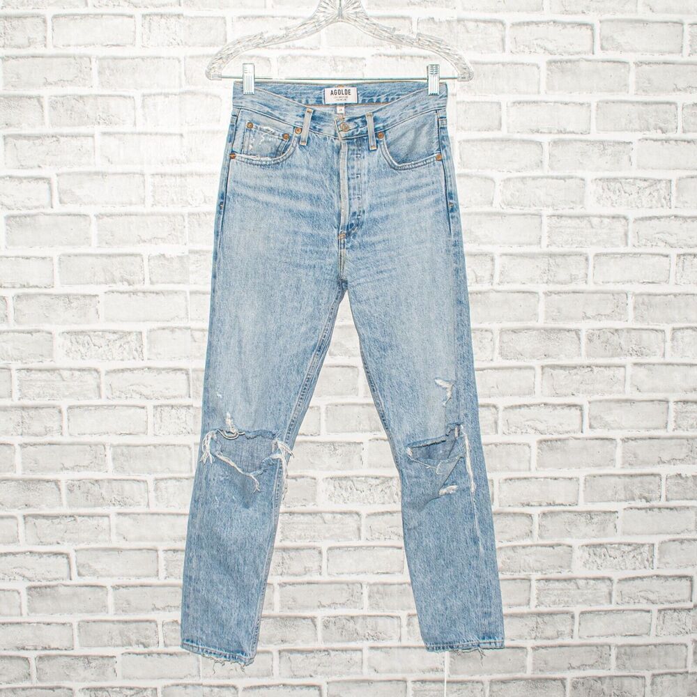 AGOLDE Jamie High-Rise Distressed Jeans Denim-Lt Size 24